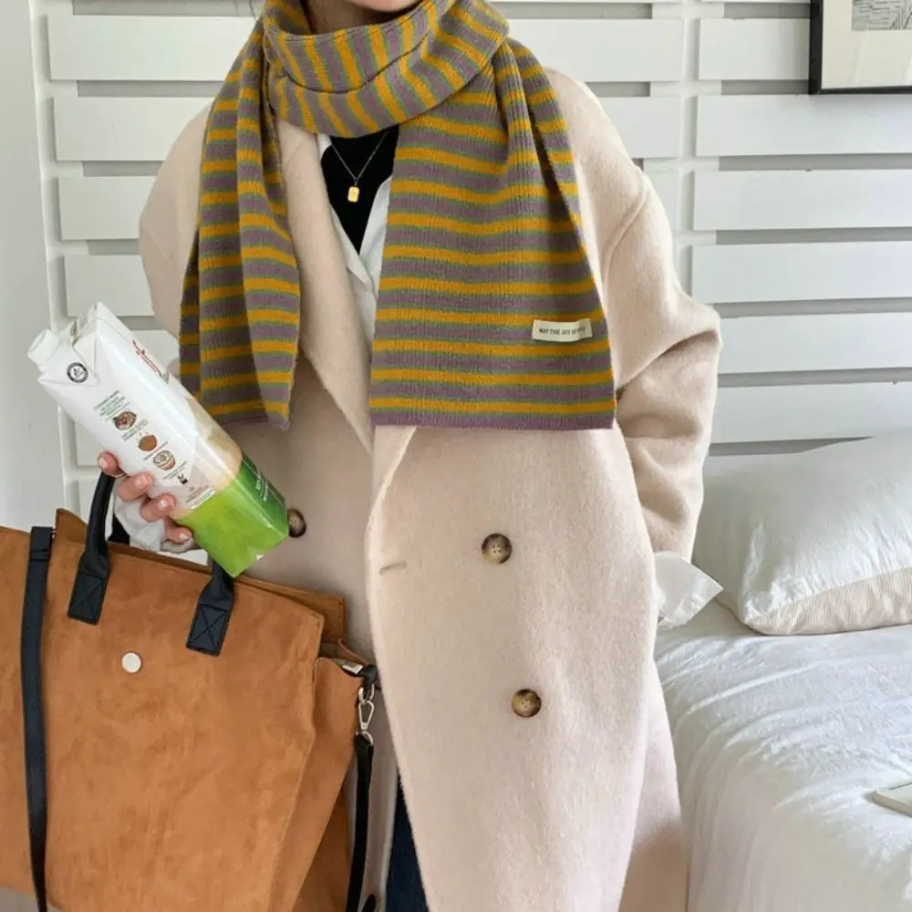 

Высококачественные утолщенные зимние шарфы, полосатые теплые вязаные шарфы, ветрозащитные шали с запахом, утеплитель для шеи в корейском стиле