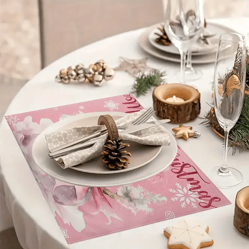 VIKAMA 4/6/8/10pcs Christmas Placemats, Pink Snowman Christmas Placemats, Kitchen and dining Room decoration Placemats