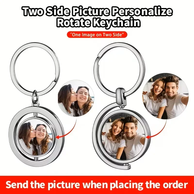 Custom Photo Rotatable 2 Sided Keychain Personalized Pendant Souvenir Gift for Valentine's Day Parents' Day Holiday Presents