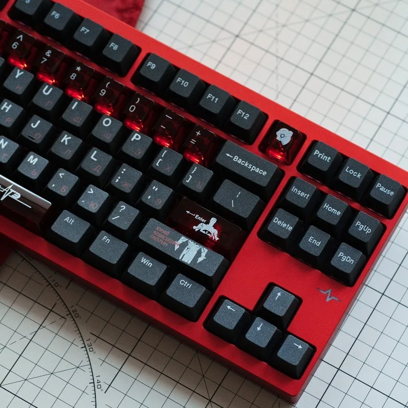 Soviet Black Theme Keycaps Set PBT PC Translucent Cherry Profile Keyboard Caps for Gaming Mechanical Keyboard Accessories Gift