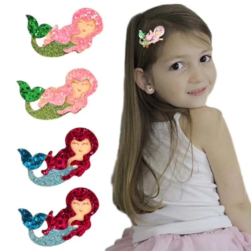 ncmama 4Pcs/set Glitter Mermaid Hair Clips for Baby Girls Cute Ocean Hair Pin Barrettes Princess Headwear Kids Hair Accessories