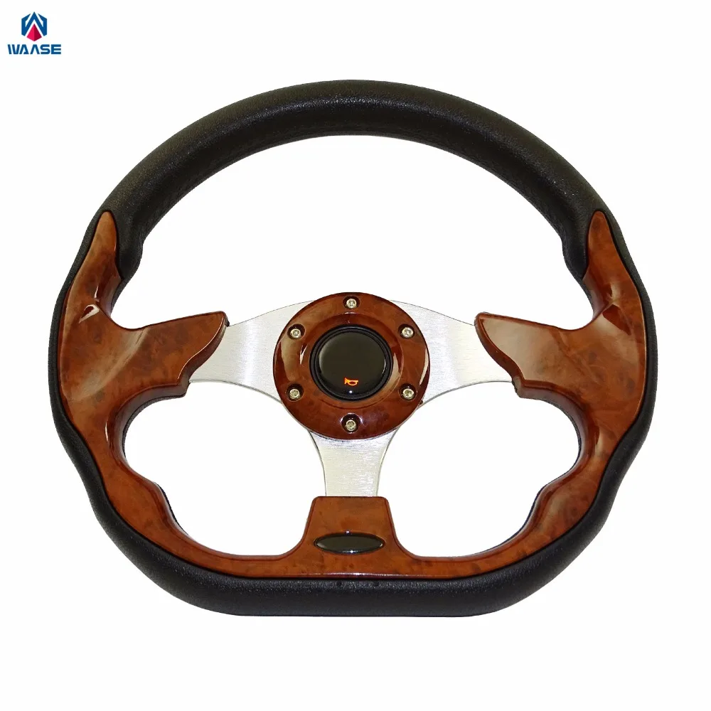 

waase 320mm Universal PU Leather Racing Sports Auto Car Steering Wheel with Horn Button 12.5 inches Wooden