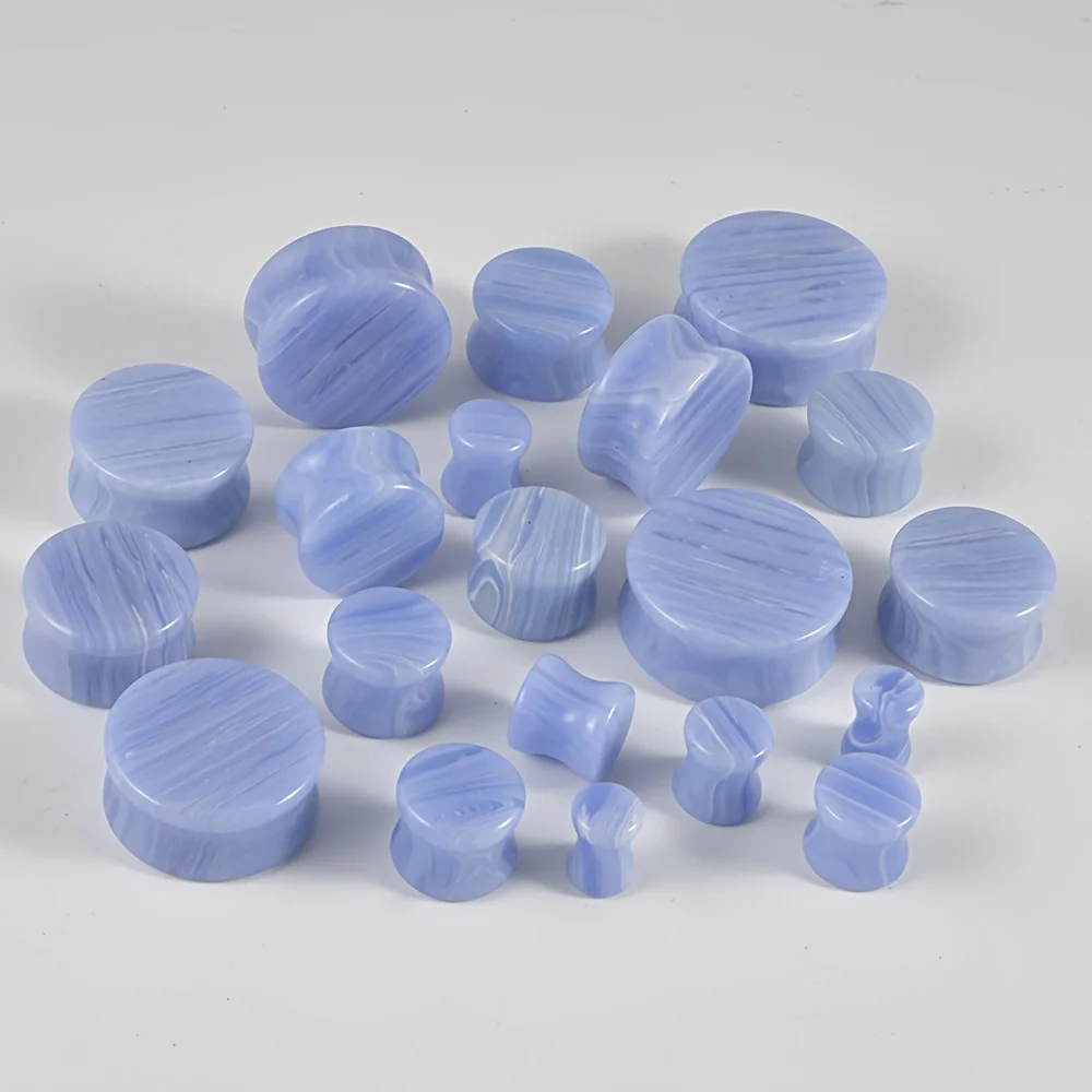 2pcs Stylish Purple Agate Stone Double Flare Saddle Design Ear Gauge Plugs Tunnels Expander Stretching Body Piercing Jewelry