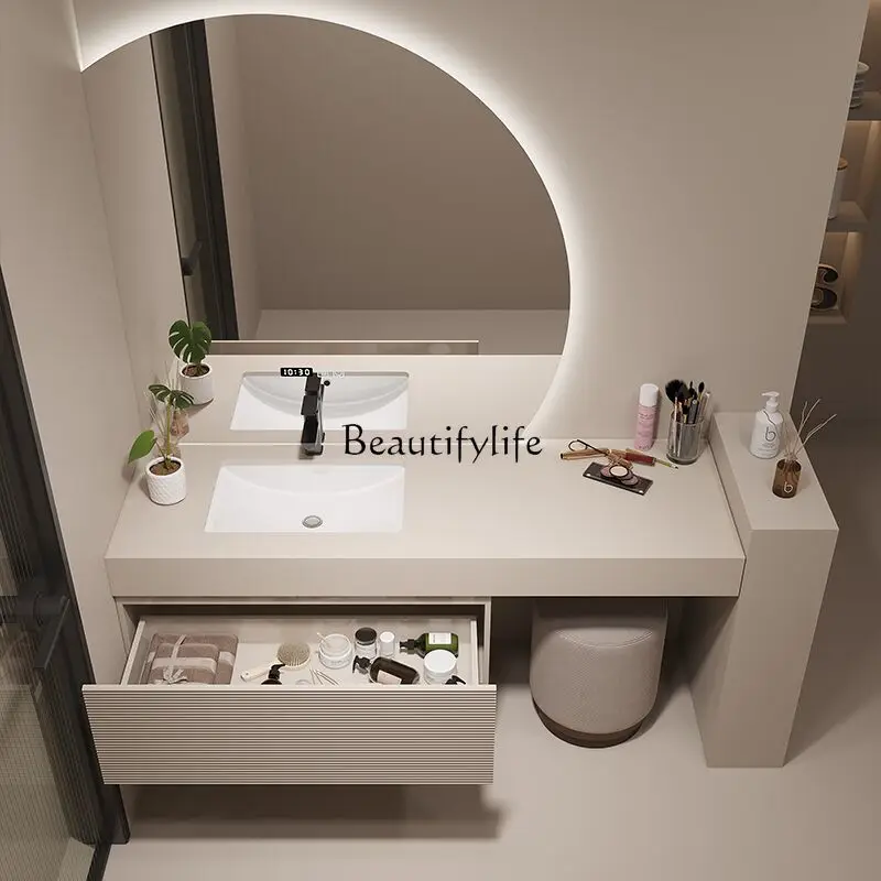 

Modern smart oak bathroom cabinet combination rock slab integrated wash basin