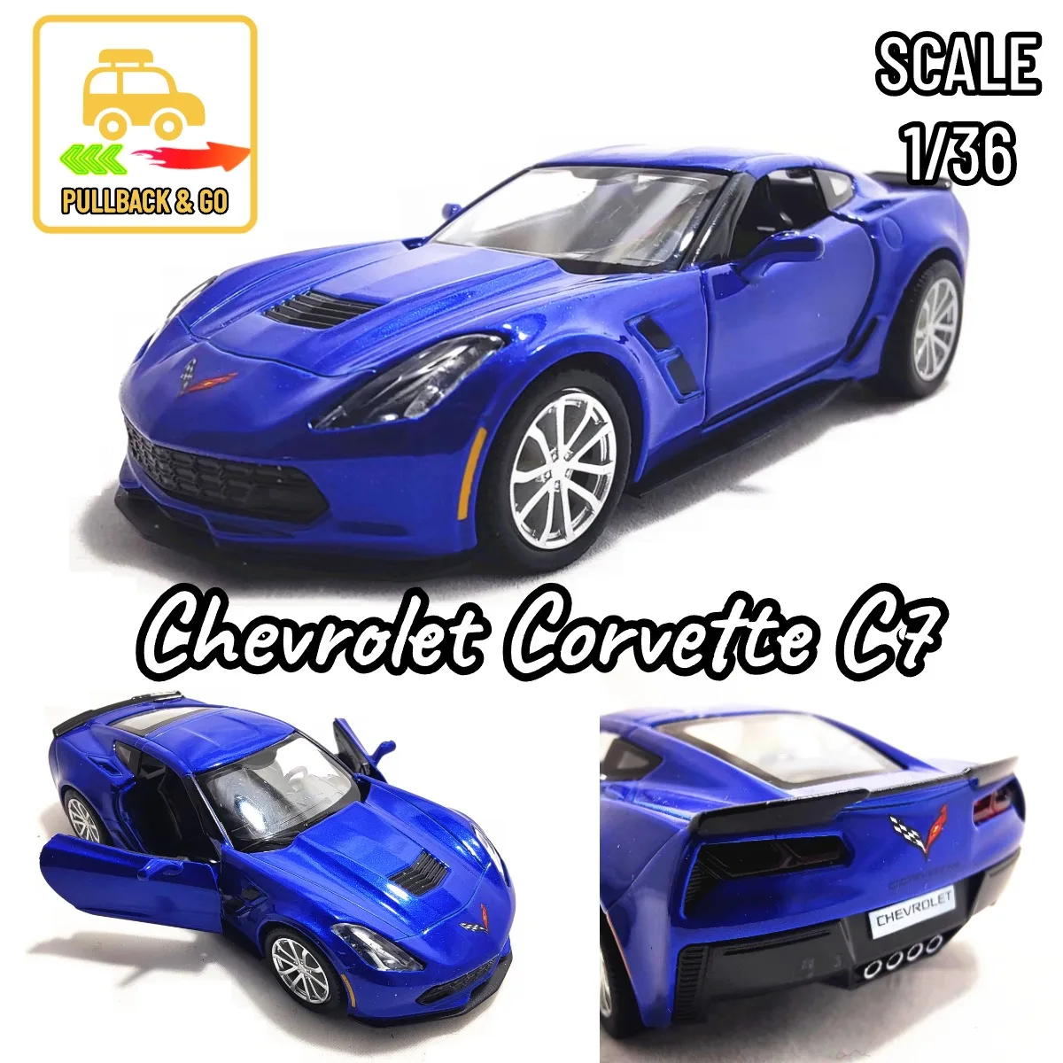 1:36 Chevrolet Corvette C7 Car Model Repilca Scale Vehicle Miniature Art Figure Collection Hobby Kid Toy for Boy Xmas Gift