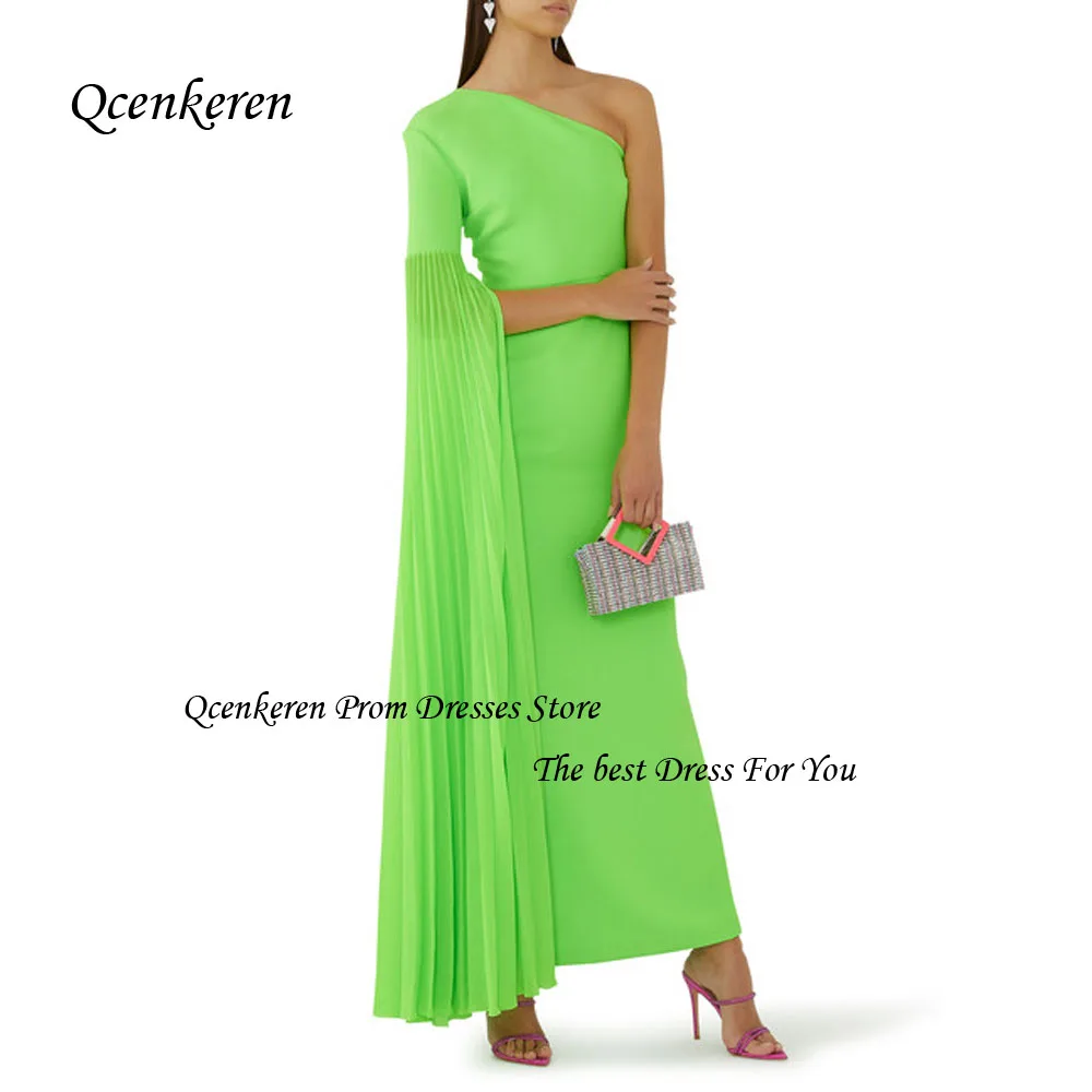 Qcenkern-Robe de soirée en pansement de sirène verte à une initiative, robe de Rhà manches longues, longueur au sol, fête de Dubaï, magnifique, quoi que ce soit, 2023