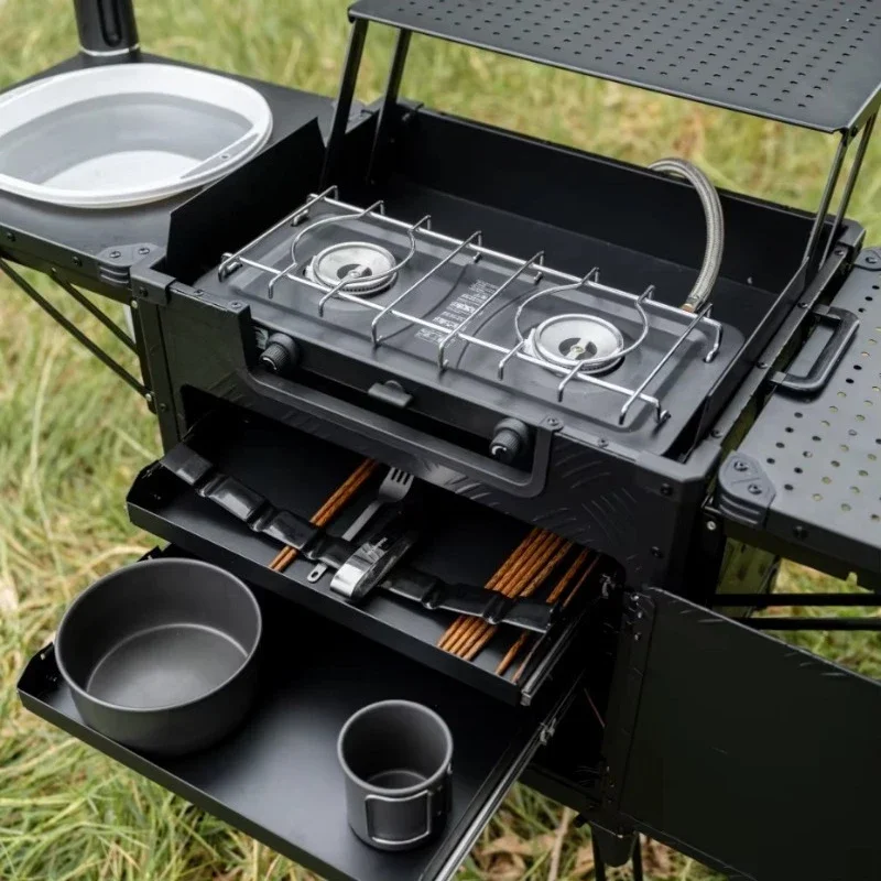 All-In-One Foldable Outdoor Camping Kitchen Station with Stove Sink for Camping Cook