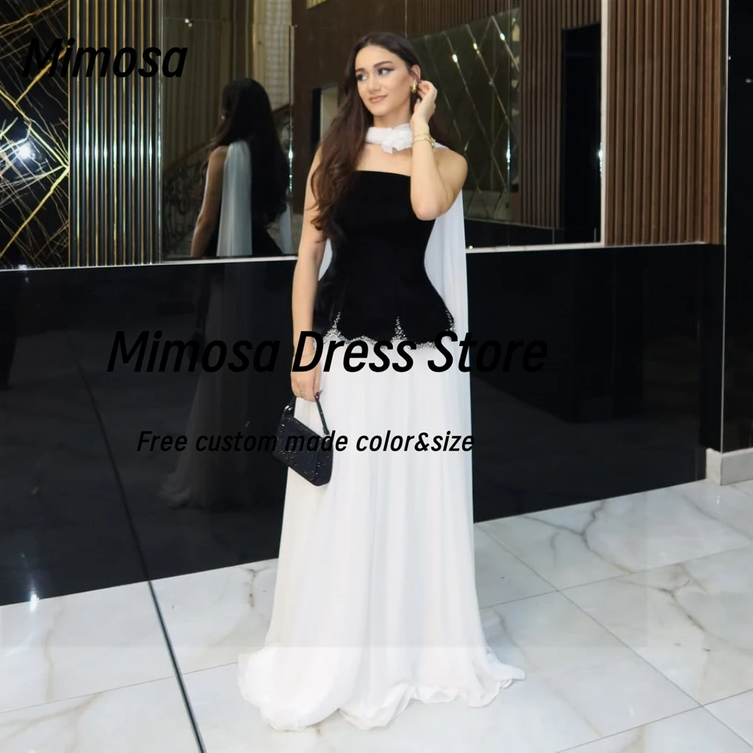 

Черно-белые платья для выпускного вечера Mimosa без бретелек, халат из бисера Des Soiree, вечернее платье на молнии сзади с шалью по индивидуальному заказу