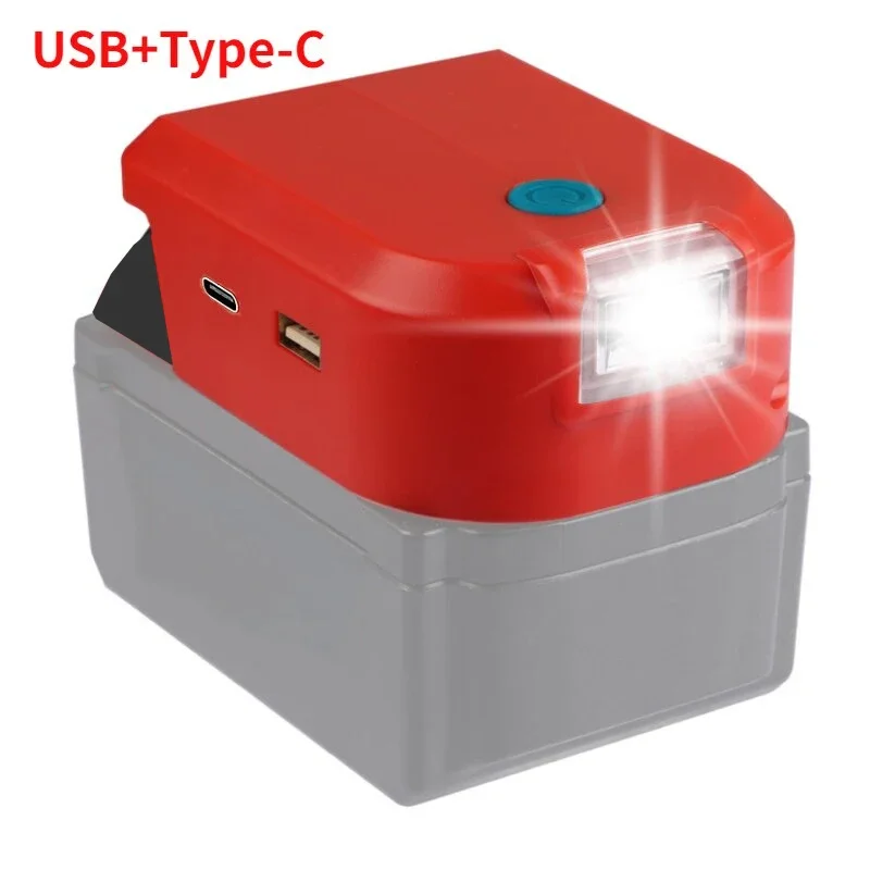 USB Charger Adapter Type-C USB Output For Milwaukee 18V Battery Charger Adapter Work Light Portable Red Power Tools Access