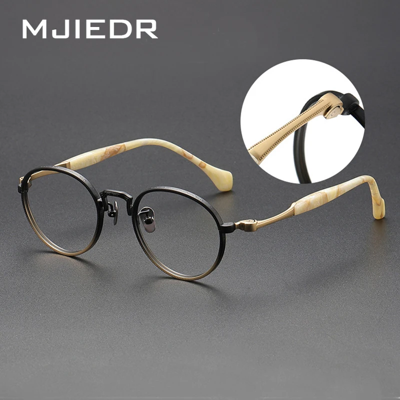 KJDCHD Handmade Round Prescription Eyeglasses Frame Men Vintage Titanium Optical Glasses Women Classic Full Rim Myopia Eyewear