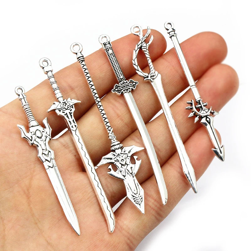 10pcs/lot Antique Silver Plated Sword Blade Charms Pedants DIY Jewelry Making Accessories Findings