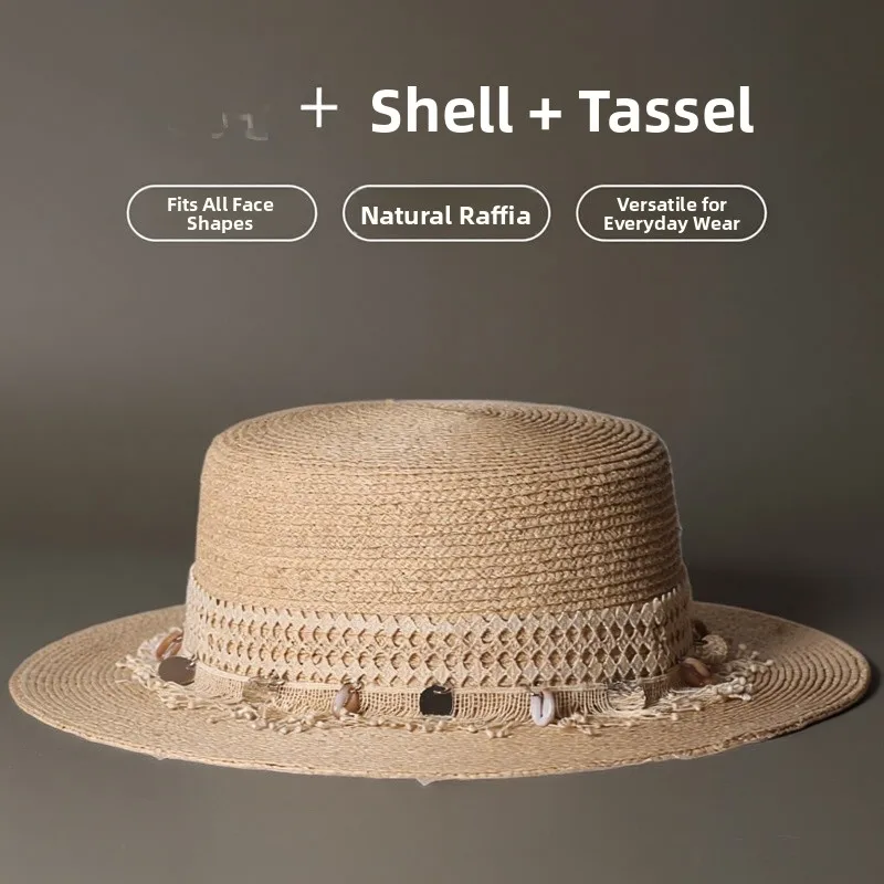 summer-beach-vacation-tassel-sun-hat-women's-flat-brim-straw-hat-face-slimming-sun-protection-hat-bohemian-style-hat