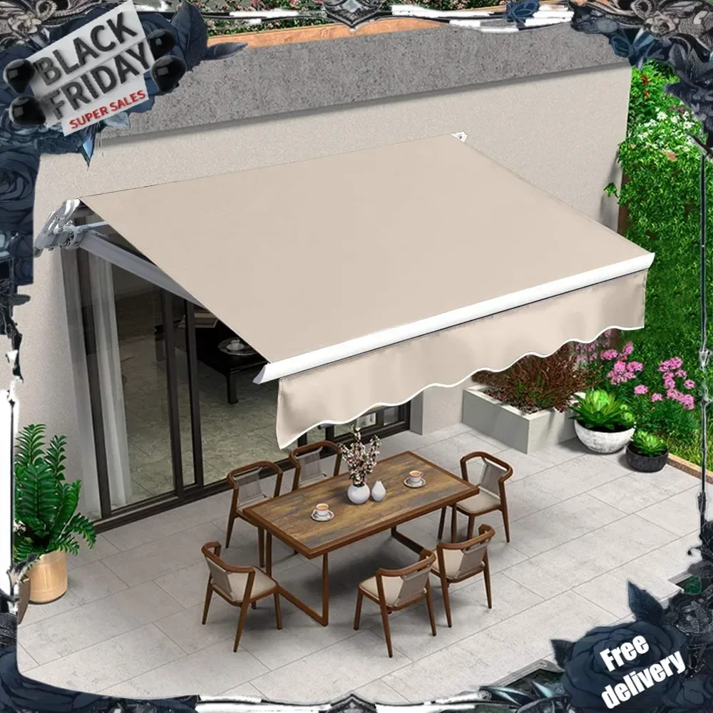 

13.1'x8.2' Patio Awning Retractable Awning Cover Sunshade Shelter Outdoor Canopy with Crank Handle