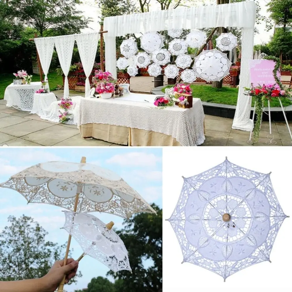 New 26/43cm Length Lace Parasol Umbrella Lady Embroidery Flower Girl Umbrella Vintage Wedding Decoration Kids Sun Umbrella
