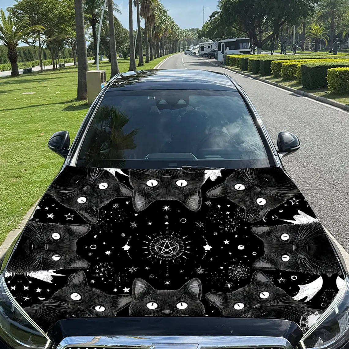 

Виниловая пленка для автомобиля Black Cats Surrounded by Star Array, водонепроницаемая наклейка на капот автомобиля из материала ПВХ, самоклеящаяся, устойчивая к царапинам St