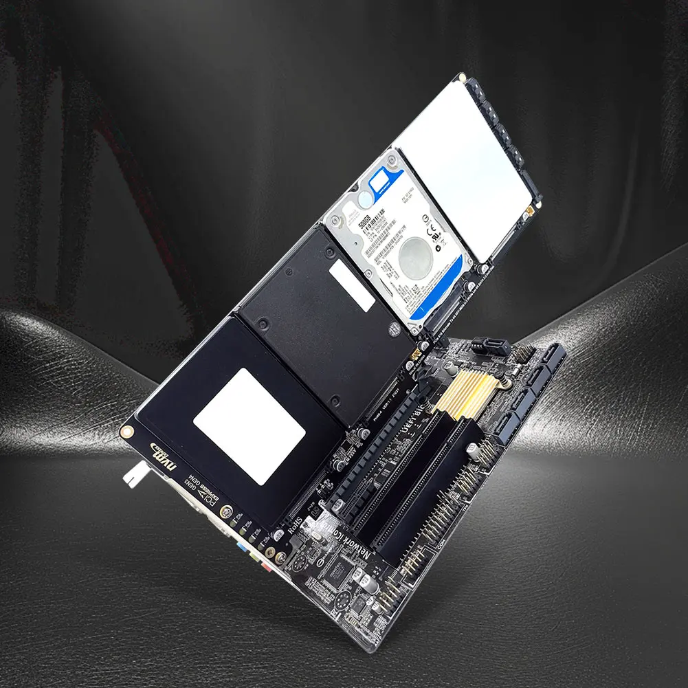4-Port U2 NVME 2,5 Zoll SATA SSD Adapter Karte Motherboard Unterstützung PCIe X4x4x4x4 Bifurkation mit LED-Anzeige für PC