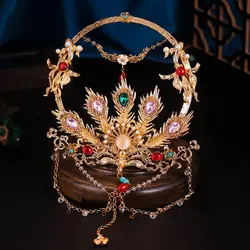 Womens Halo Hair Crown Gold Phoenix With Colored Rhinestone Chinese Headwear
