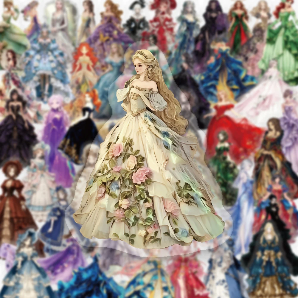 50 pçs suave elegante estética princesa vestido bainha pet adesivo colorido arte criativa decoração caso de telefone scrapbook copo portátil