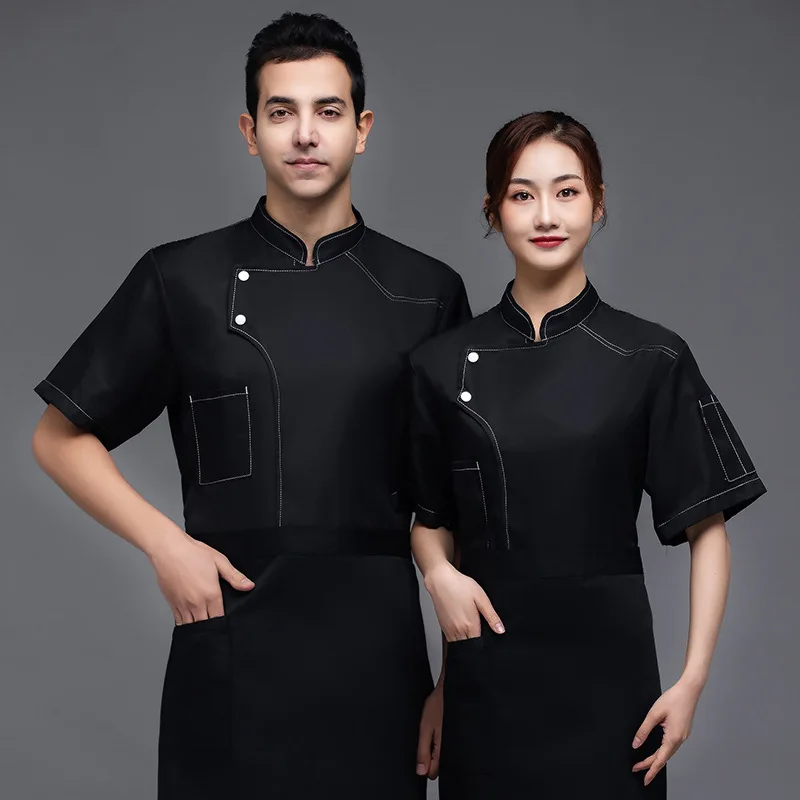 Uniforme de Chef de manga corta transpirable para hombre, ropa de trabajo de cocina de verano, ropa fina para hornear, comida occidental, Chef, Overa