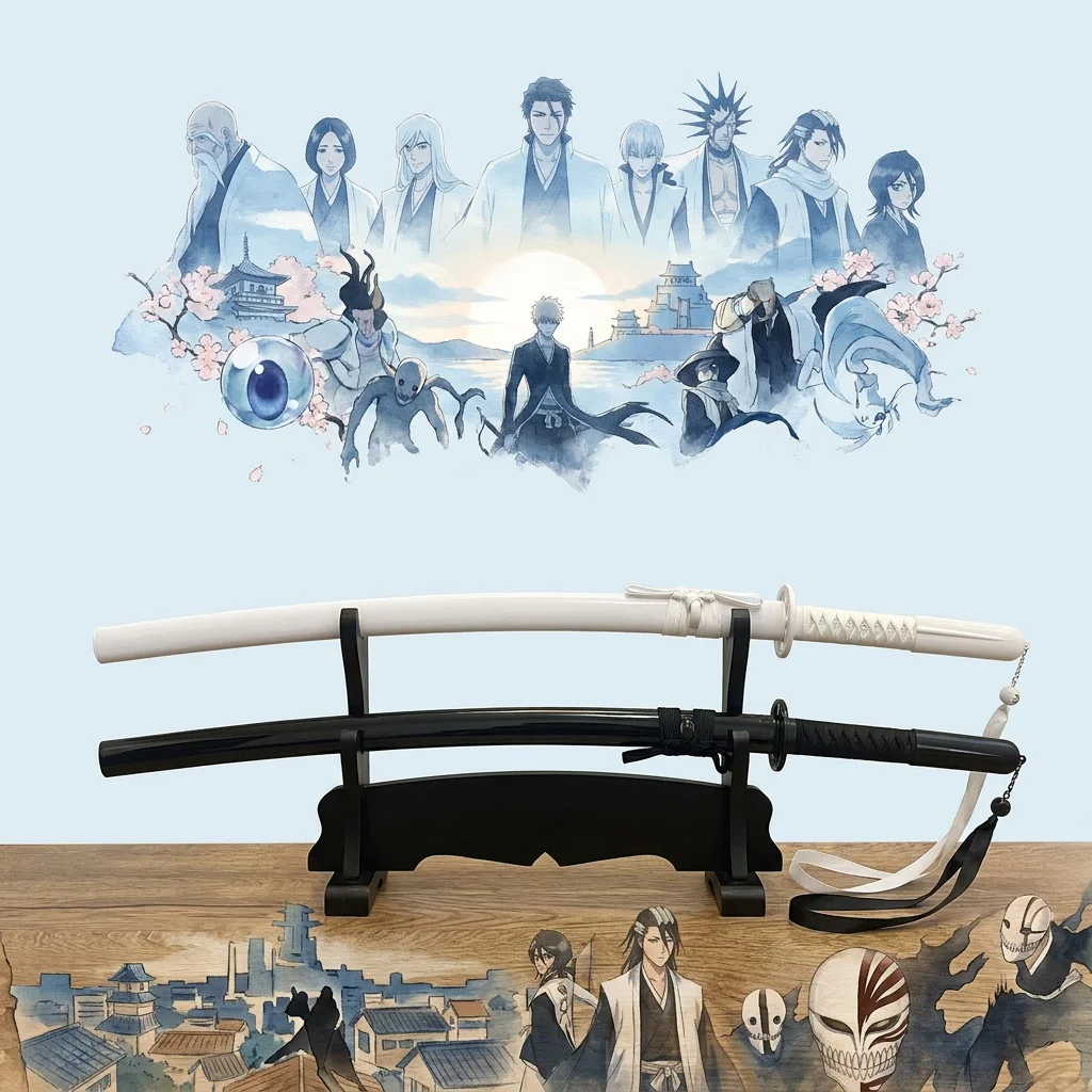 

39inch Bleach Katana Sword Rukia Wooden Blade Knife Anime Real Size Japanese Samurai Sabre Sword Model Cosplay Prop Toy Gifts