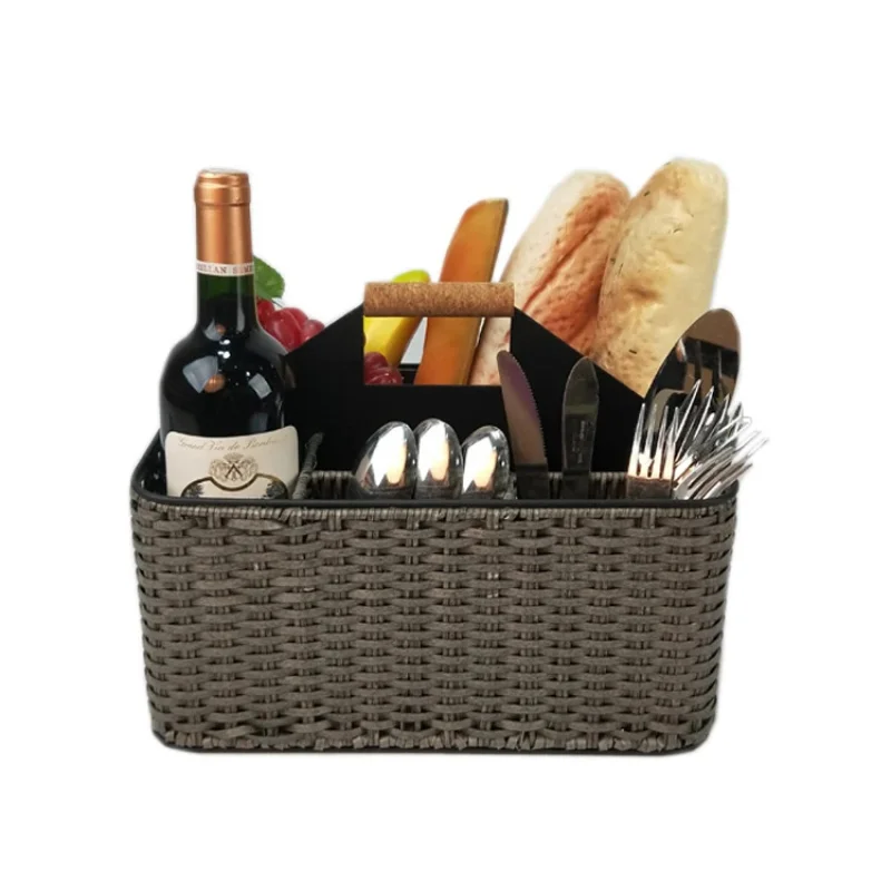 

ODM Rattan Woven Outdoor Portable Classification Picnic Basket Available Handmade PE Multifunction Storage Baskets Grey