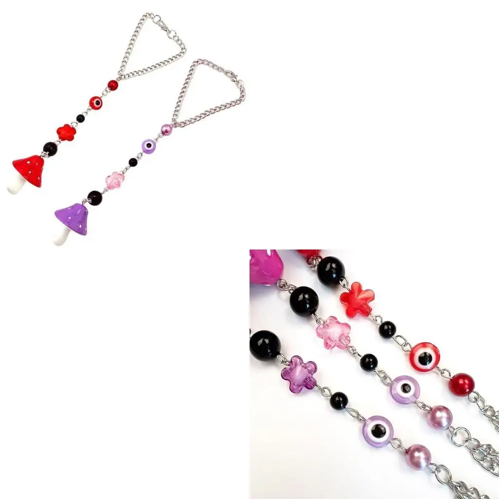 

9HJK Car Charm Mushroom Pendant Chain Rear View Mirror Ornaments for Car Home Office