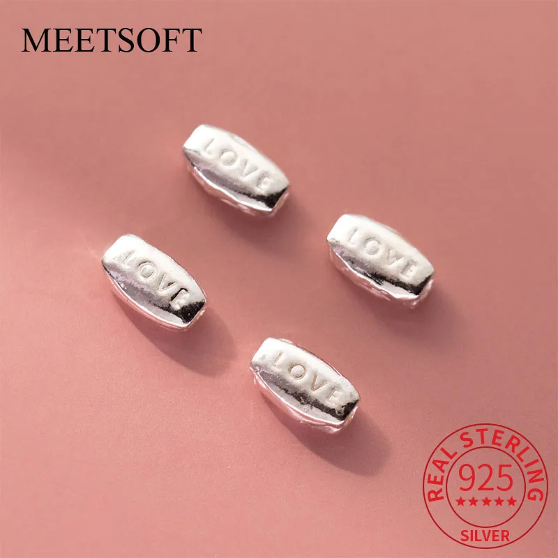 MEETSOFT 925 Sterling Silver 5mm English Word Spacing Beads Wholesale DIY Hand String Jewelry Material Woven Rope Accessories