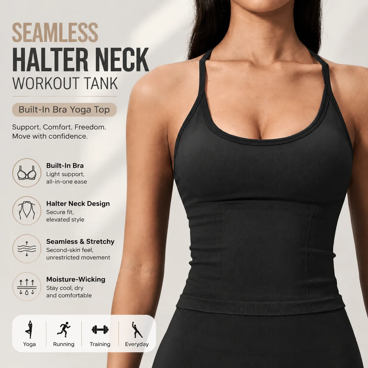 Luxury 2 in 1 Yoga Tank Top wi - T Shirt Bra Seamless recension och pris