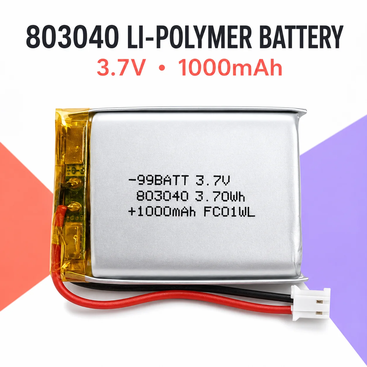Rechargeable 803040 LiPo Battery 3.7V 1000mAh 3 Wire PH 2.0 Plug Lithium Polymer Cell for Door Lock VR Glasses