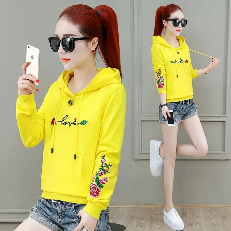 

2022 Women's Embroidering Sweatshirt Female Casual Loose O-Neck Hoodies Spring Korean Pullover Fashion Female Basic Tops 3XL