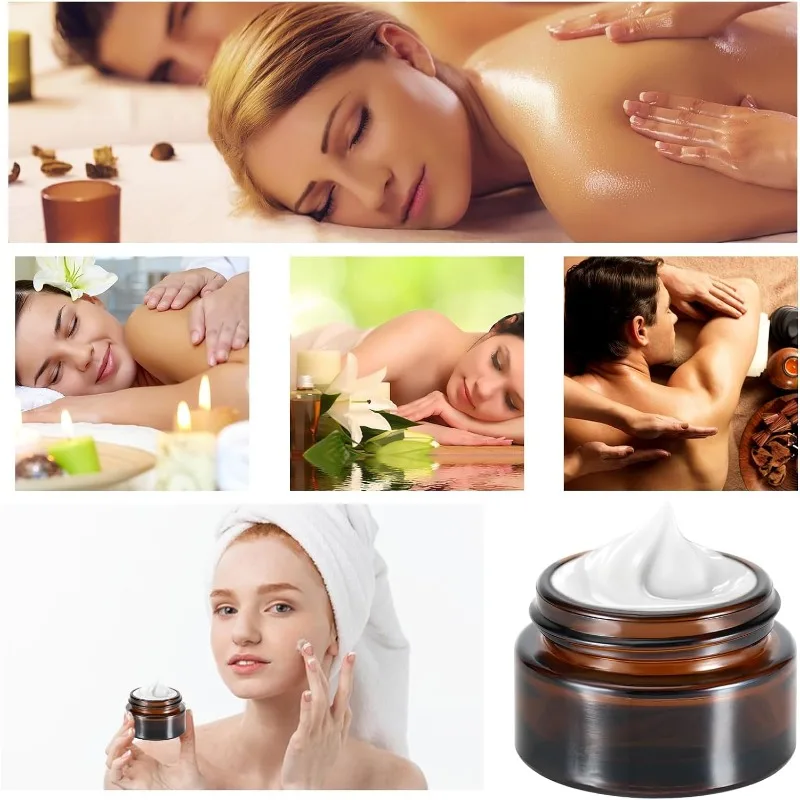 10 Stück 5/10/15/20/30/50/60/100g Runde Bernsteinfarbene Glasbehälter mit Schwarzen Innendeckeln, Nachfüllbare Glasgefäße für Kosmetikproben – Detail 7