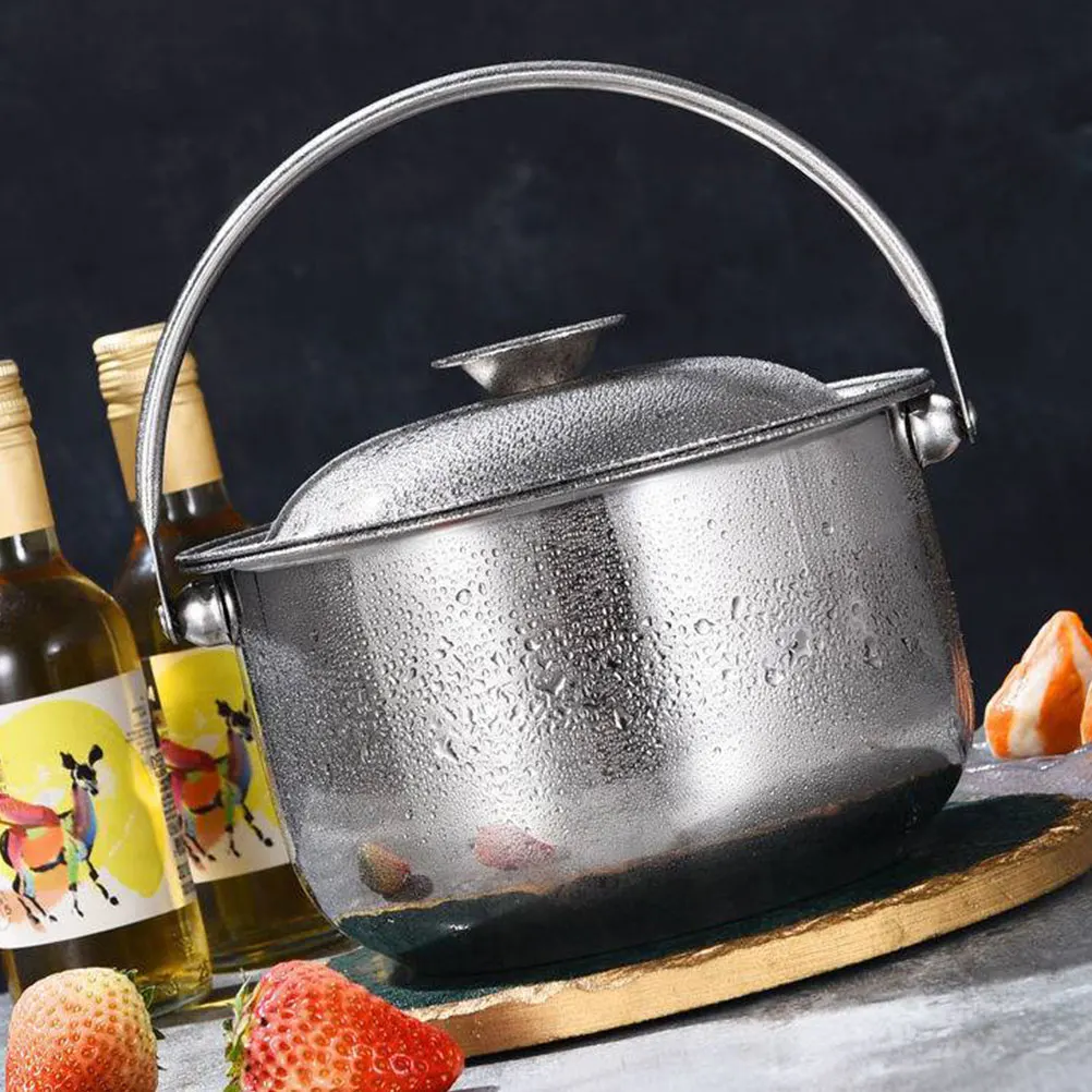 

Stainless Steel Soup Pot 5L Heat Resistant Even Heating Anti-Scald Handle Smooth Surface Easy Clean Lid for Hot Soup Ramen Stock