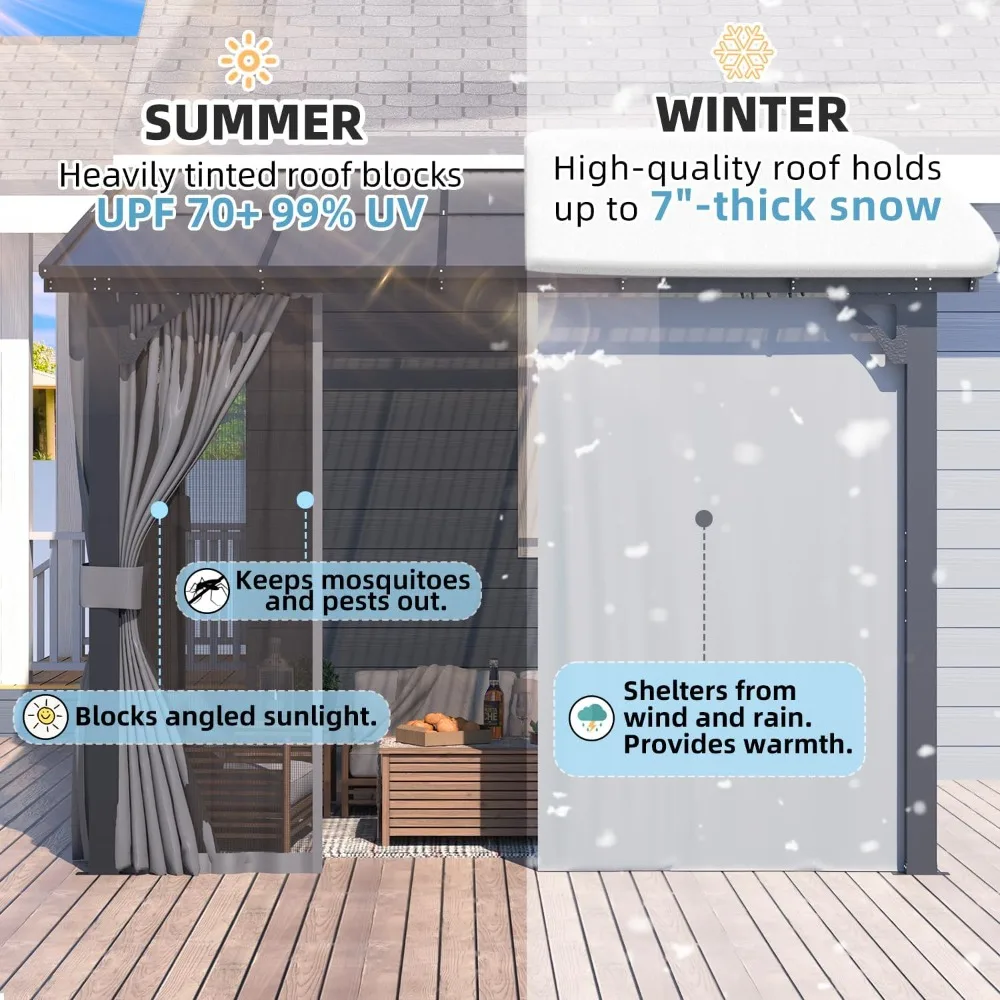 عريشة خارجية مع سطح صلب وستائر، شرفة مرفقة 12 × 8 مع شبكة، عريشة ومراقبة للبيع #2