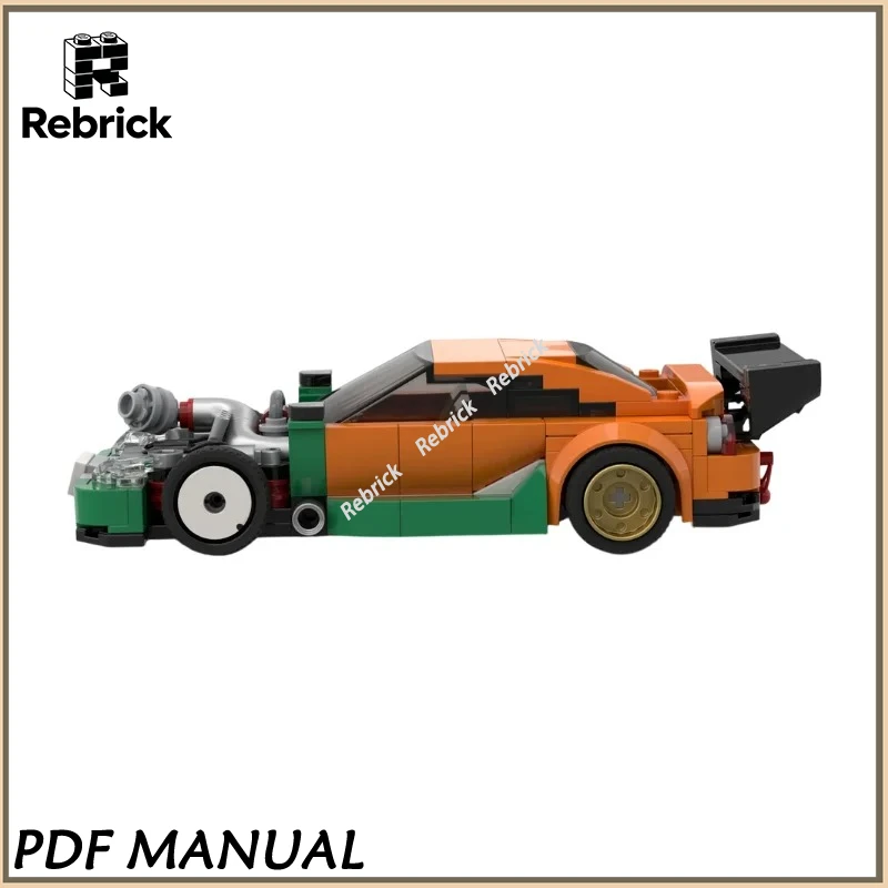 

2000 RX-7 Custom MOC Modified Sports Car Building Blocks Green Orange Turbo Engine Model Assembly Bricks Kit Display Toy