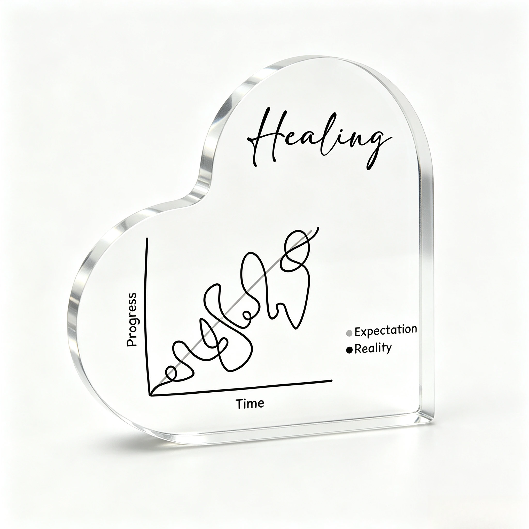 Healing Progress Curve Heart‑Shaped Acrylic Tabletop Plaque, Mental Health Line Art Desk Decor