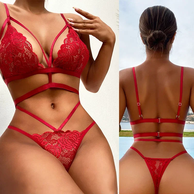 Sexy fantasia laço roupa interior feminina lingerie sexy renda oco para fora conjunto de sutiã biquinis eróticos pornô 2 peça sexo conjunto roupas transparentes