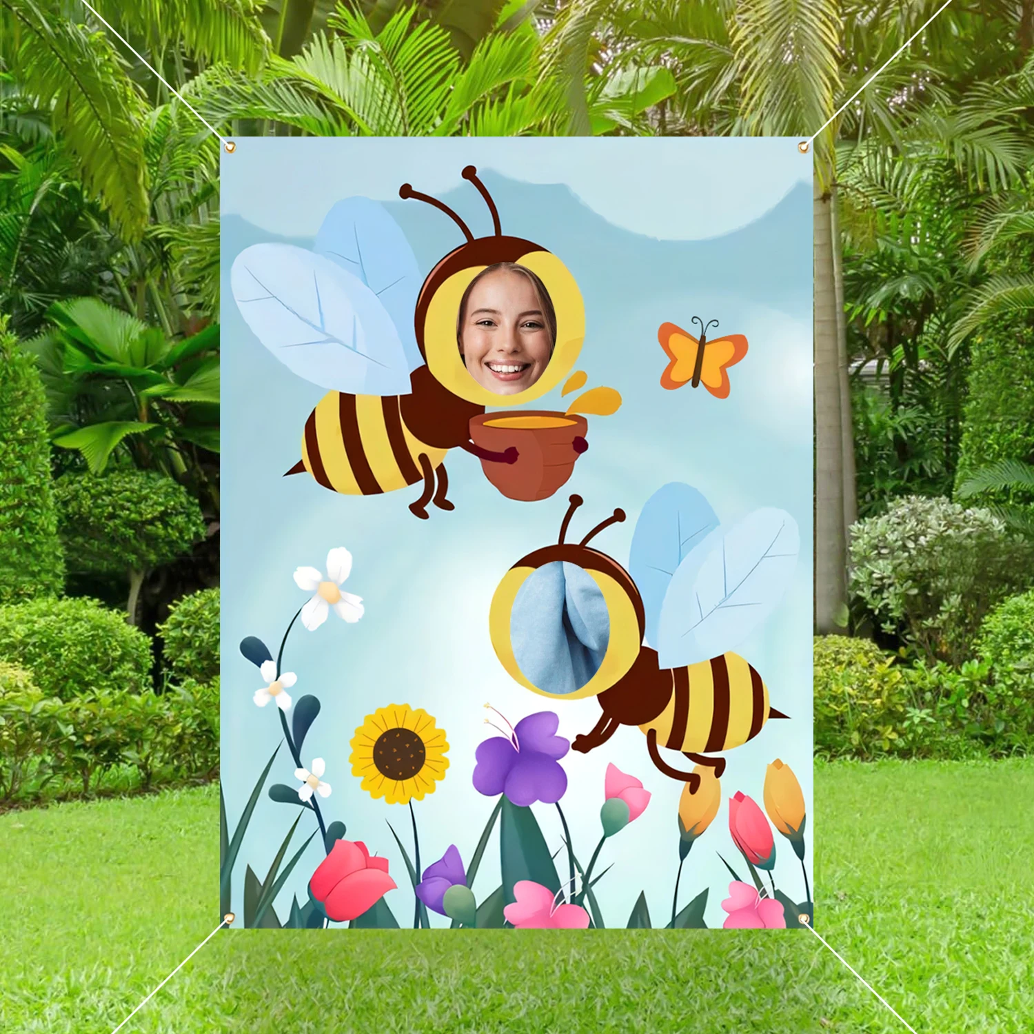 

Bees Theme Banner for Party Game Backdrop Pretend Play Decor Happy Bee Day 1st Birthday Supplies for Girls & Boys