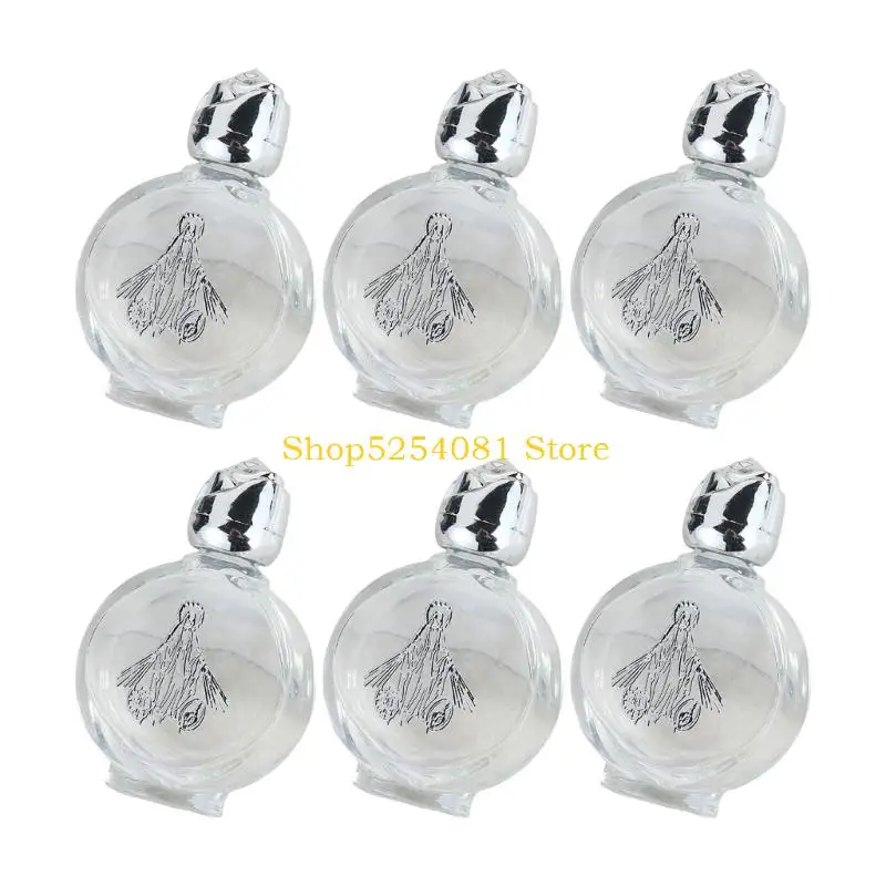 AXYC Set of 6 Round Silver 15ml Crystals Holys Water Bottles LeakProof Design Church Ceremony Accessories