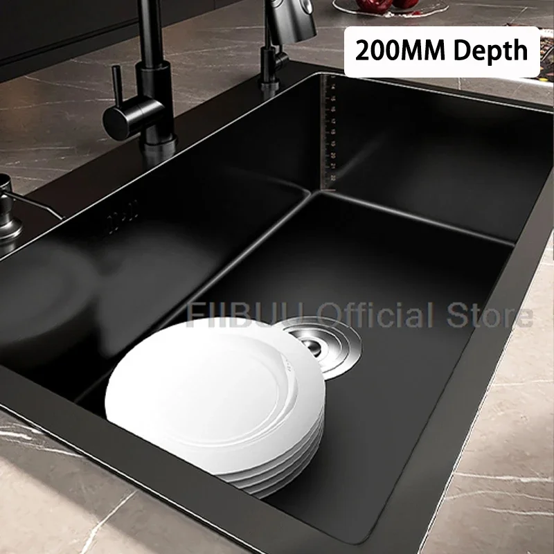Black Stainless Steel Kitchen Sink Large Capacity Single Bowl Thickened Handmade Multifunctional Basin With Multiple Accessories