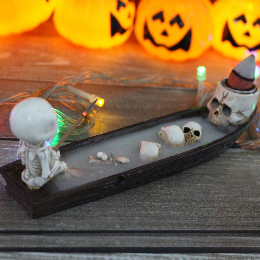 

Skull Boat Incense Holder Ghosts Fishing Boat Incense-Burner For Gothic Room Arrangement