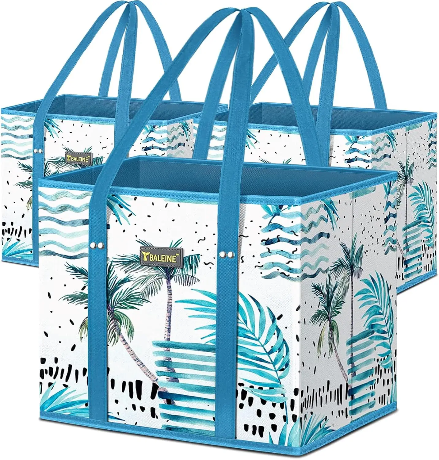 

Складные многоразовые сумки для продуктов (3 шт.) с усиленным дном и ручками, дизайн Island Breeze