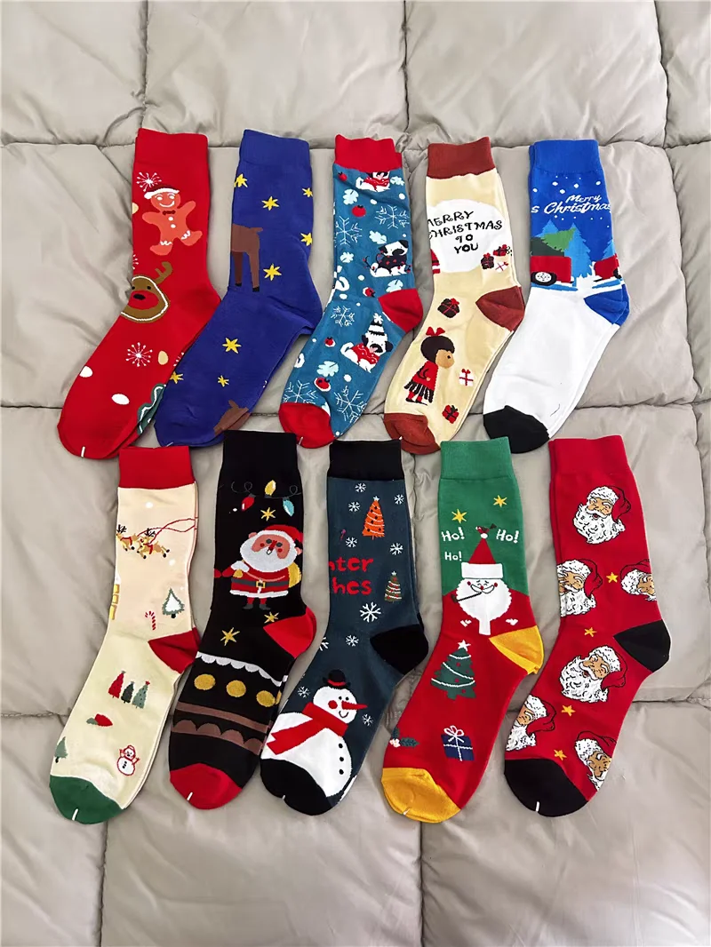 レディース クリスマス ソックス 面白い クリスマス サンタクロース 雪の結晶 エルク コットン クルー ハッピー ソックス メンズ 新年 面白い ソケン
