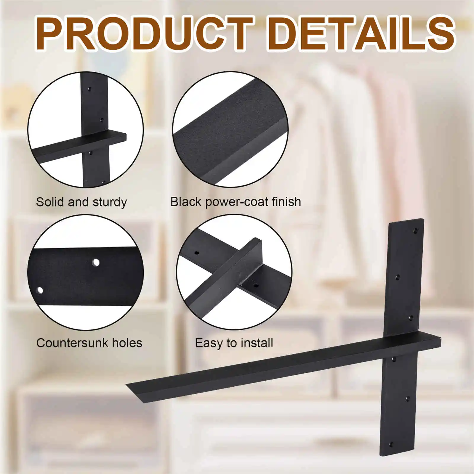 Staffe da 18 pollici per ripiani galleggianti, staffe per mensole galleggianti in acciaio resistente, supporto per scaffalature da parete moderne da 3 pezzi