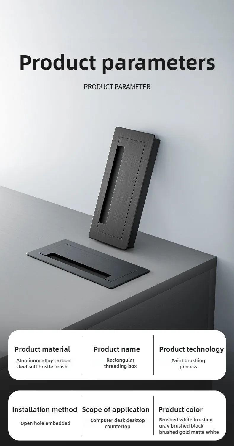 1 Stück rechteckige Kabeldurchführung aus Aluminiumlegierung für Schreibtische, Kabellochabdeckung, Kabelauslassöffnung, Oberflächenmontage, Tischkabelloch, Möbelbeschlag – Detail 11