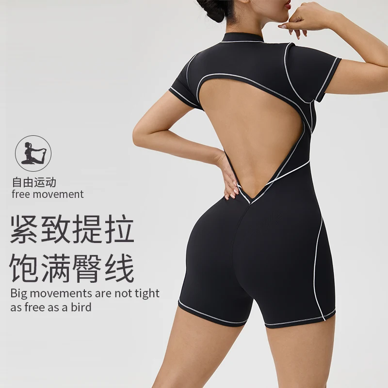 Leak-back Fitness Jumpsuit, Stand-up Collar Zipper, Fitness, Sports Clothes, Sexy Bodysuit , Butt Lift, Women Yoga Jumpsuit