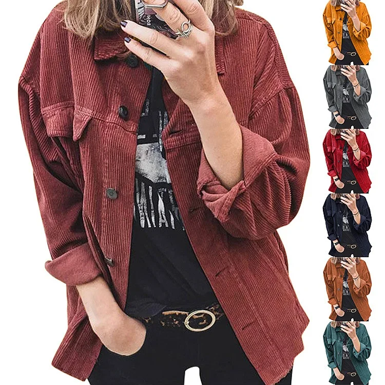 Corduroy Button Down Cardigan Lapel Loose Thick Shirt Blouse Tops for Women Corduroy Cardigans Spring Summer