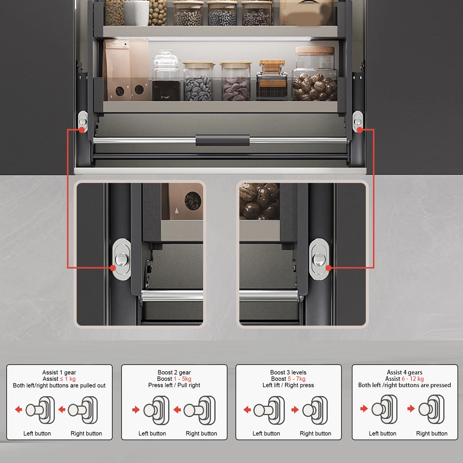 

Double Layer Pull-Down Elevator Pull Down Cabinet Organizer Shelf Organizer Upper Kitchen Wall Cabinet Storage Organizer