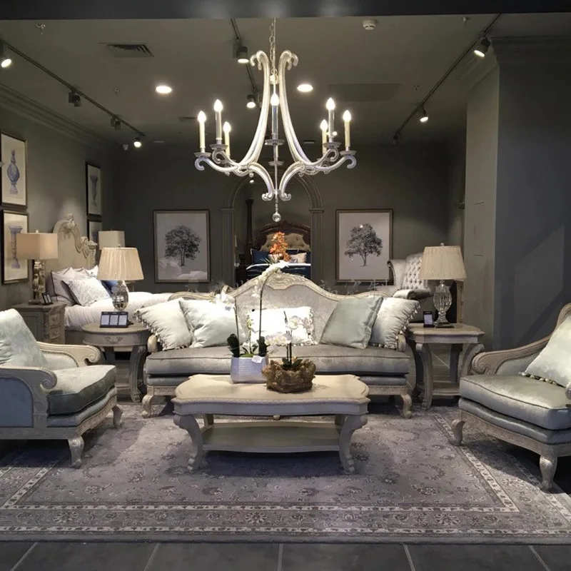 Meike neoclassical retro birch sofa American light luxury art living room 123 combination sofa furniture