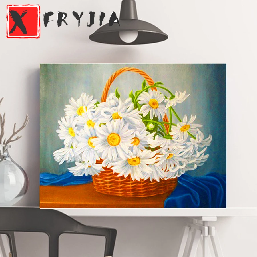 diy diamond painting Flower basket white chrysanthemum mosaic diamond crystal painting full square round diamond embroidery art