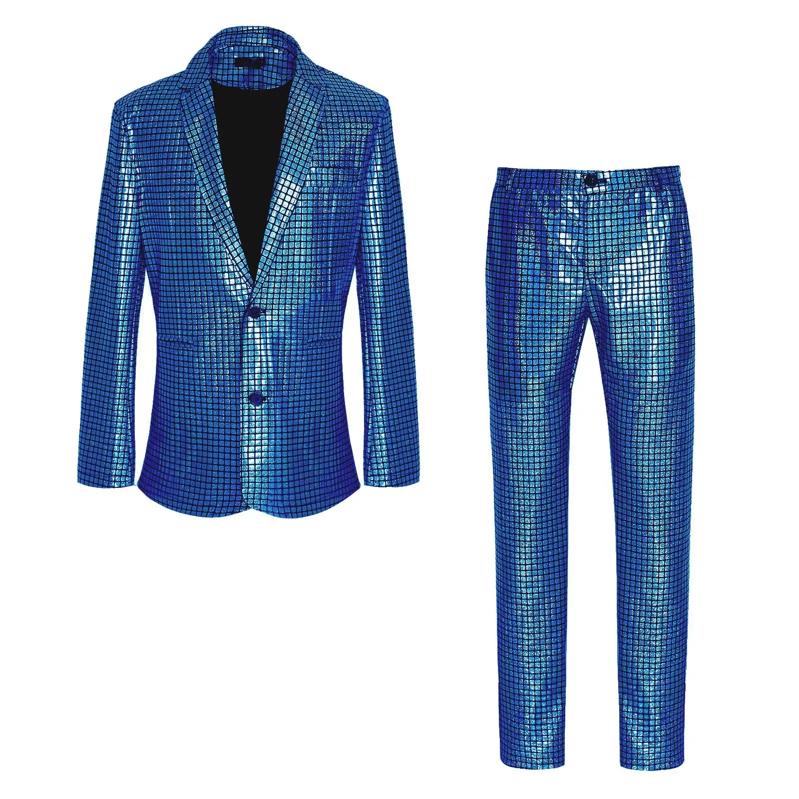Men\'s New Cool Performance Set, Sequin Gold Stamping Business Casual Two-piece, One-row Two-button Slim-fit Blazer + Trousers